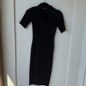 Zara Elegant Black Polo Midi Dress